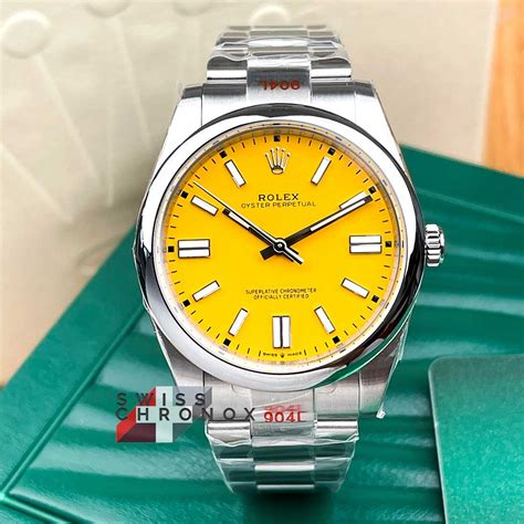 rolex oyster perpetual 41mm yellow dial|rolex oyster perpetual size chart.